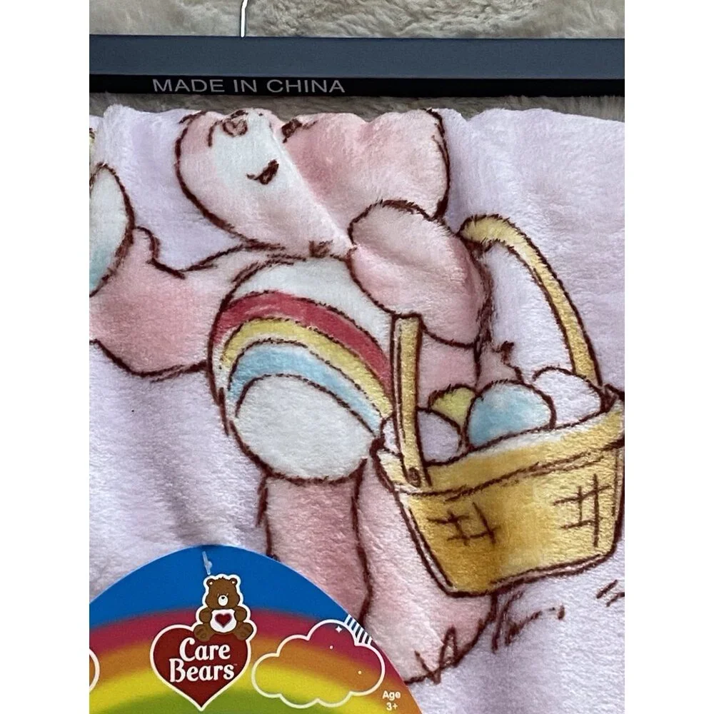 Care Bears Easter Eggs‎ Bunnies Chicks Throw Blanket 50”X 70” Cheer Bear NEW